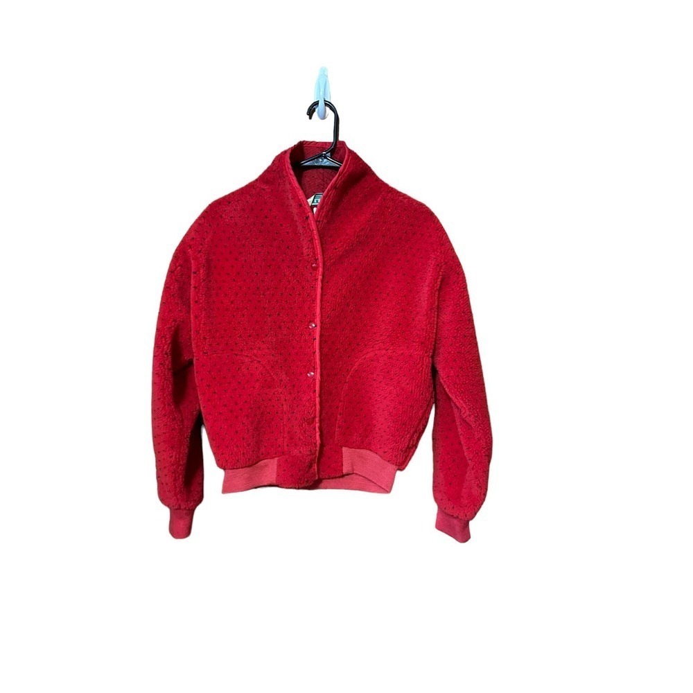 Vintage L.L.Bean red and black polka dot fleece sz S